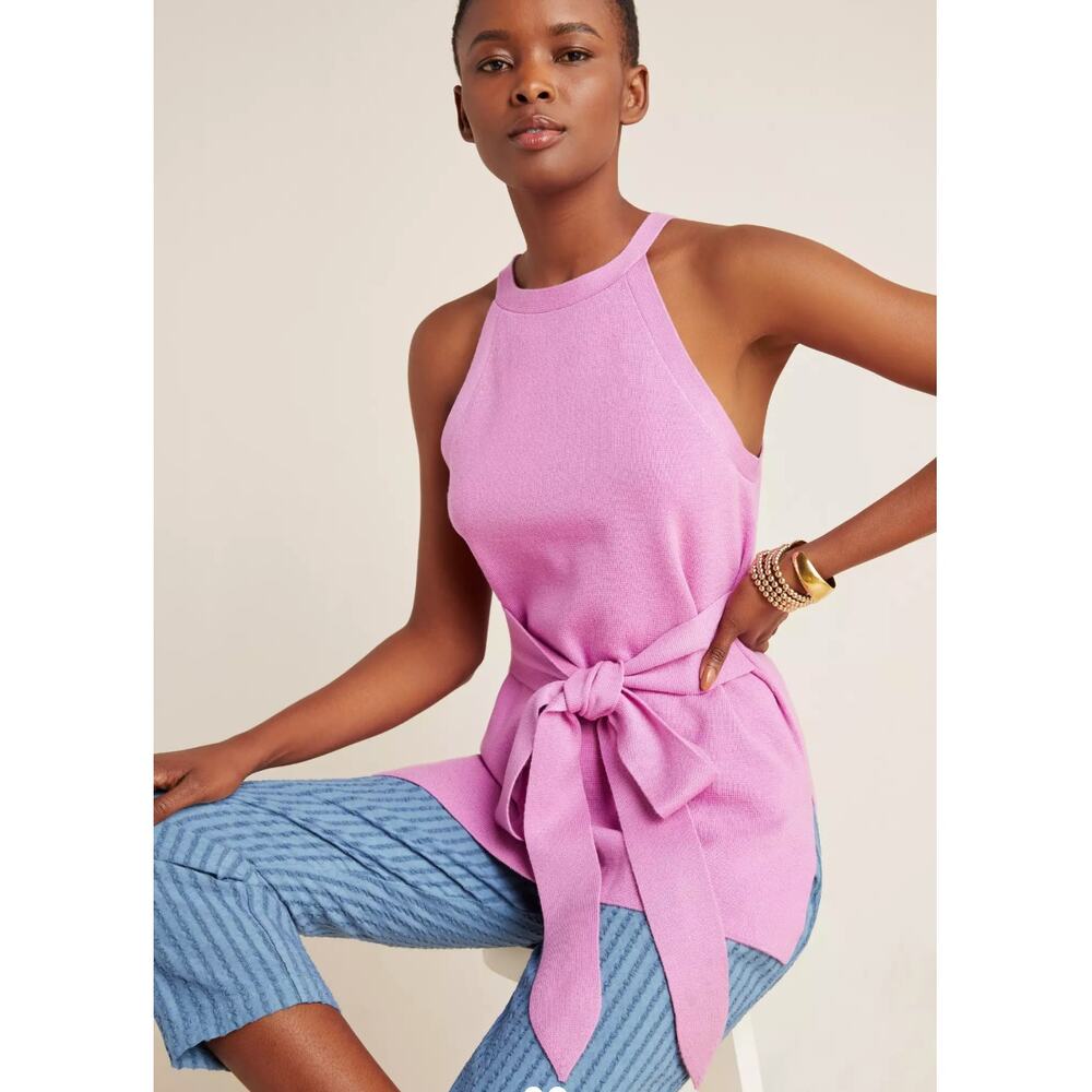 Anthropologie Annette Belted Knit Tank Medium Purple Tie Waist Tunic